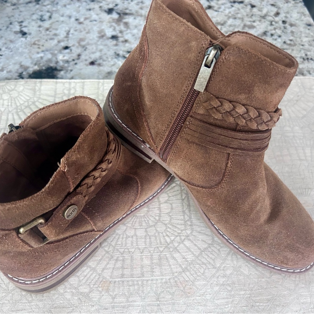 Brown Suede Ankle Boots with Braided Detail